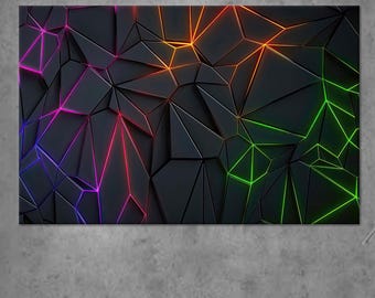 Geometric Neon Canvas Art: Abstract Polygon, Modern Tech Decor