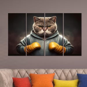Funny Boxing Cat Canvas Print: Humorous Animal Art for Gym or Kids Room