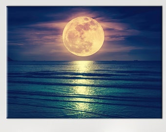 Big Moon Wall Art, Sea Landscape Wall Decor, View Canvas, Landscape Canvas, Seascape Canvas Art, Beach Canvas, Sea Landscape Poster,