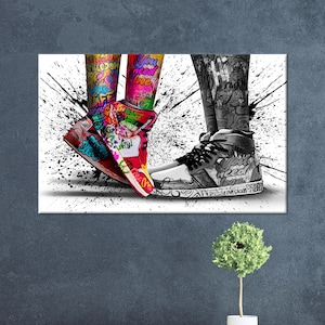 Canvas Home Decor, Personalized Gifts, Love in Shoes Canvas, Wall Art Canvas, Graffiti Wall Art, Love Graffiti 3D Canvas,