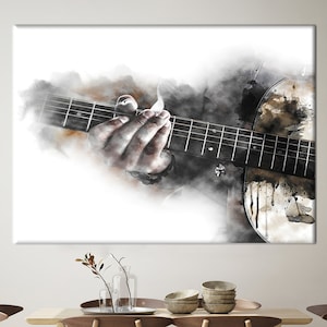 Arte de guitarra, pôster de sala de música, pôster de música, tela aquarela, instrumentos musicais impressos, tela abstrata de guitarra,