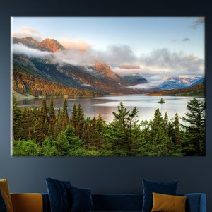 Saint Mary Lake Landscape Canvas, View Canvas, Glacier National Park Canvas, Mountain Landscape Wall Art, Montana Canvas,