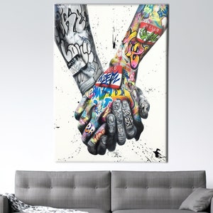 Paar Händchen halten Graffiti Malerei, Liebhaber Händchen halten Kunst, Straße Graffiti Kunst, Paar Geschenk Kunstwerk, Liebhaber Händchen halten Kunstwerk,