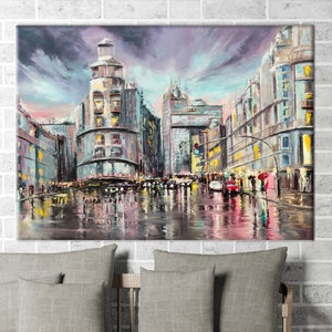 Madrid Gran Via Wall Art, City Landscape Poster, Landscape Canvas Art, Madrid Landscape Canvas, Rainy Day Canvas Art, View Poster,
