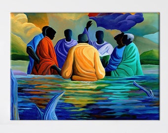 Baptism Wall Art, Abstract Art, African Art, Black People Poster, African Canvas Art, African People Canvas Art, Sea Landscape Printed,
