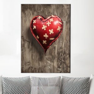 BandAid Heart Balloon Banksy, Street Wall Art, Abstract Canvas Art, Banksy Canvas Art, Banksy Hearth Balloon Art Canvas, Painting Wall Art,