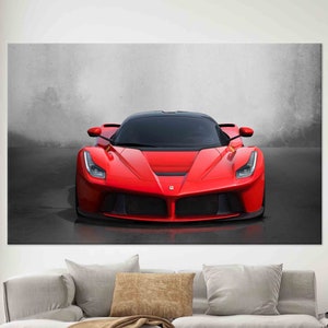 Red Supercar Canvas Art – Luxury Front View Car Wall Print for Garage or Office