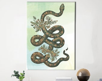 Floral Snake Illustration Canvas, Snake Artwork, Animal Poster, Abstract Snake Canvas, Animalistic Art Canvas,
