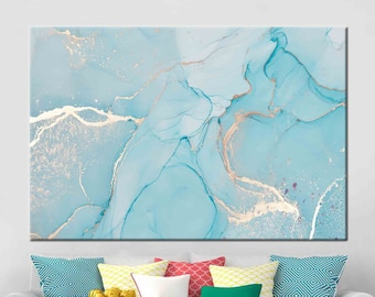 Abstract Art, Turquoise Marble Wall Art, Shimmery Printed, Modern Marble Artwork, Alcohol Ink Art, Marble Art, Contemporary Artwork,