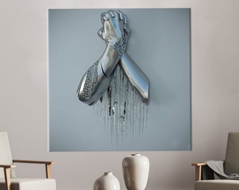 3D Silver Metallic Canvas Art: Modern Abstract Wall Decor