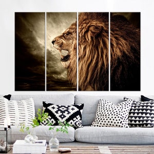 Tier Poster, Löwe Kunstwerk, brüllender Löwe Wandkunst, Großes Wanddekor, Moderne Leinwand Poster, Leinwand Geschenk personalisiert, Loft Wanddekoration,