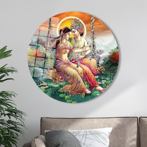Radha Krishna glasväggkonst: Hinduisk väggmålning bild 1