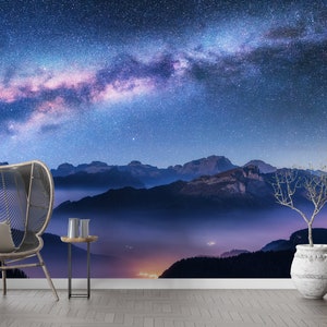 Wand papier abziehen und stick,Nebel Wandbild,Kosmos Wandbild,Wolken Wandbild,modernes Wandpapier,Papier Wandkunst,Sternenhimmel Wandbild,