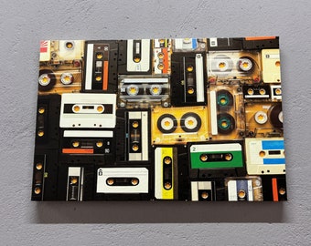 Music Canvas, Cassette Artwork, Vintage Cassette Canvas Art, Music Room Poster, Audio Cassette Art, Vintage Artwork, Retro Artwork,