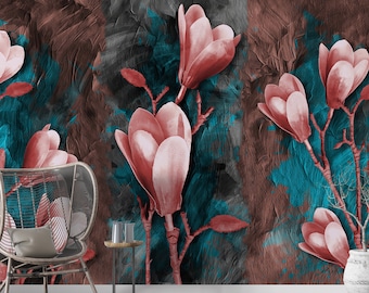 Magnolia Mural Wallpaper: Modern Floral Wall Print, Peel and Stick
