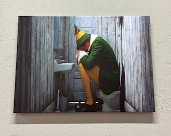 Lustige Badezimmer-Leinwand-Dekor, Wand-Dekor, Badezimmer-Wand-Dekor, 3D Wandkunst, Leinwand, Elf Weihnachten gedruckt, Komödie Leinwand Kunst,