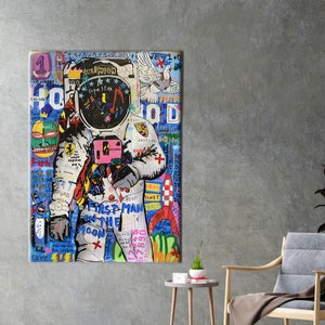 Banksy Astronauta, Graffiti su tela, Poster astronauta, Decorazione da parete per amanti degli astronauti, Banksy stampato, Arte murale con astronauta, immagine 2