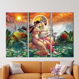 Obraz Radhy Krishny, hinduski plakat z prezentem, sztuka ścienna Radhy Krishny, słynna sztuka ścienna, indyjska sztuka ścienna, reprodukcja dzieła sztuki, zdjęcie 2