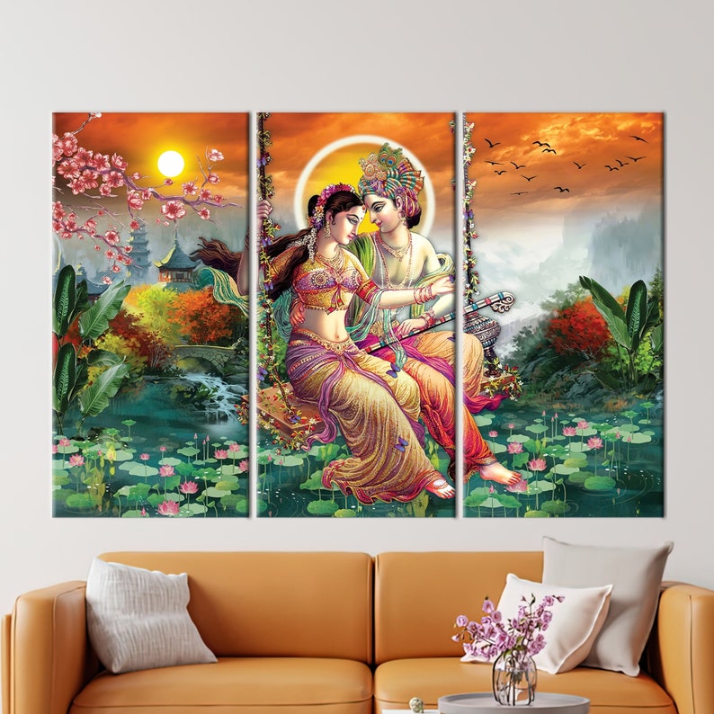Obraz Radhy Krishny, hinduski plakat z prezentem, sztuka ścienna Radhy Krishny, słynna sztuka ścienna, indyjska sztuka ścienna, reprodukcja dzieła sztuki, zdjęcie 2