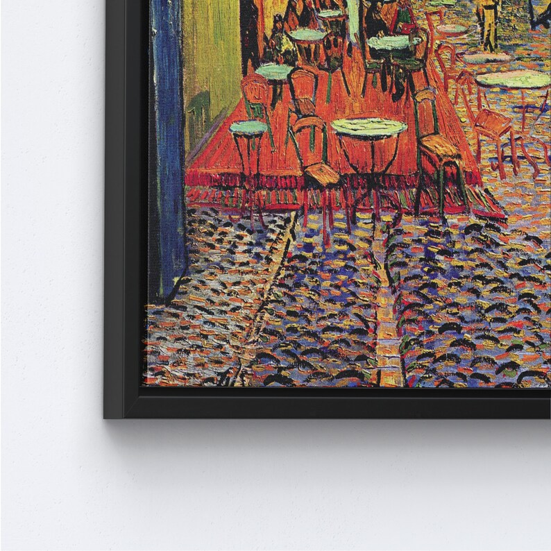 Cafe Terrace Night, Famous Art Canvas, Van Gogh Art, Reproduction Wall Decor, Cafe Landscape Art Canvas, Oil Painting Print, Black Framed