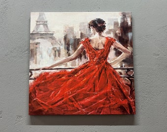 Woman in Paris Canvas Print: Abstract Red Dress Art
