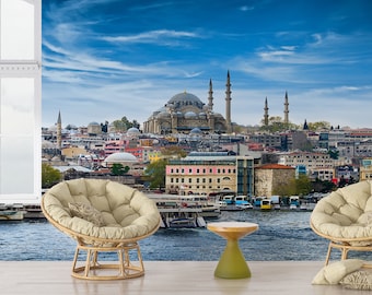 Suleymaniye Mosque Wall Print,Modern Wall Paper,Mosque Wall Paper,Custom Wall Paper,Bright Wall Paper,Landscape Wallpaper,