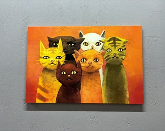 Abstract Printed, Cats Art Canvas, Animal Wall Decor, Cat Wall Art, Modern Printed, Cat Lover Gift Art, Animalistic Art,