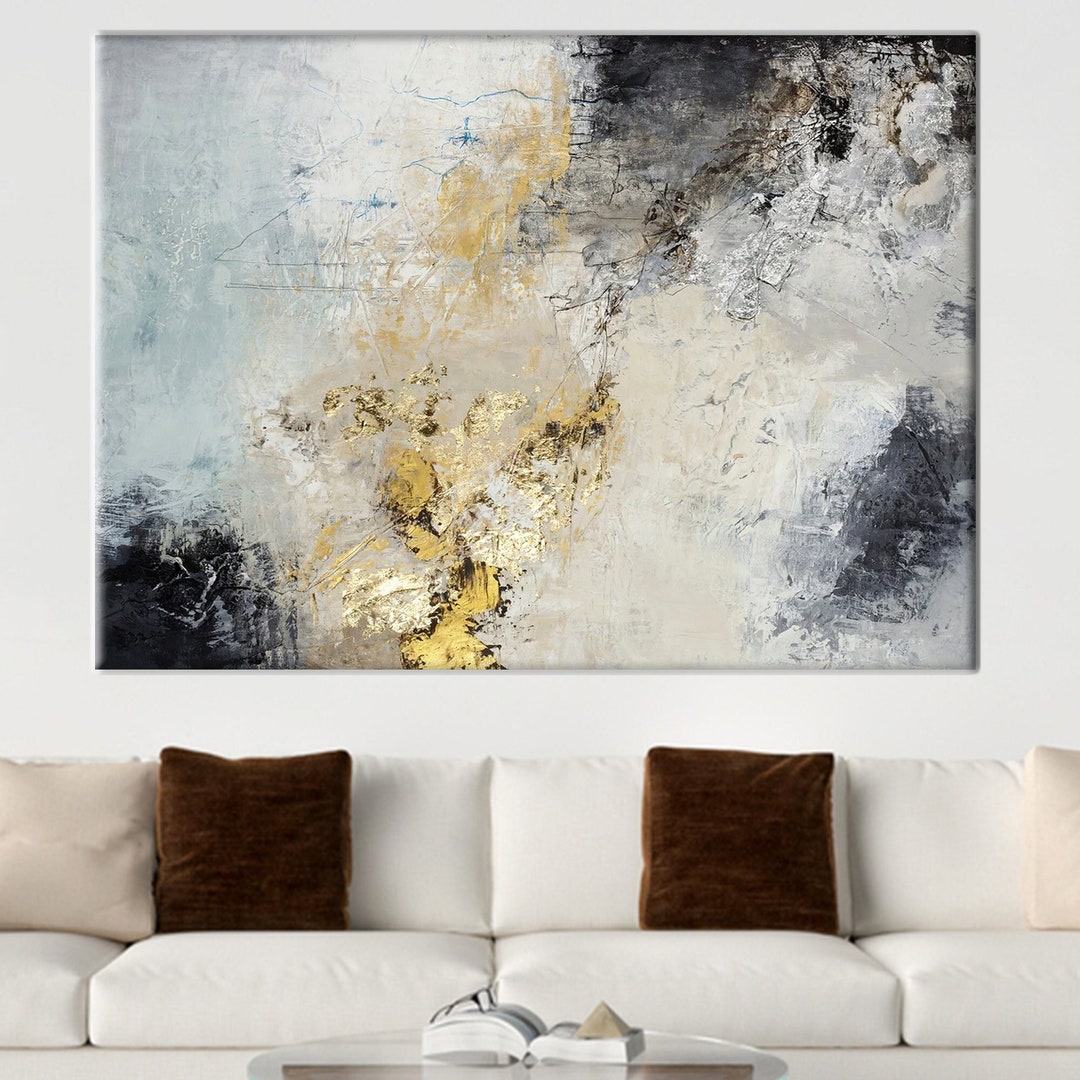 Gray and Gold Plaster Shimmery Wall Art Abstract Wall Decor Etsy