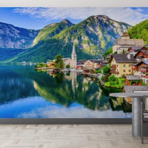 Adesivi murali paesaggistici, stampa murale Austria, arte su carta 3D, murale austriaco, murale con paesaggio naturale, bordo per carta da parati, carta da parati,