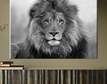 Blue Eyed Lion Wall Art, Wildlife Art, Animal Canvas Art, Wild Lion Printed, Loft Art, Wild Animal Art, Lion Art Canvas,