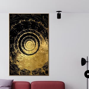 Gold Black Spiral Abstract Wall Art - Modern Circular Texture Canvas Poster - Luxurious Geometric Artwork for Contemporary Living Spaces