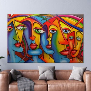 Buntes Abstraktes Gesicht Leinwand Kunst: Großes 3D Porträt Dekor