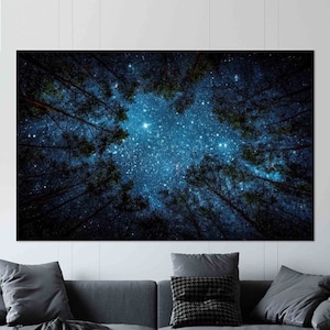 Toile paysage 3D, affiche en toile paysage forestier, belles tentures murales ciel étoilé, toile ciel nocturne, cadeau personnalisé, décoration d'intérieur,