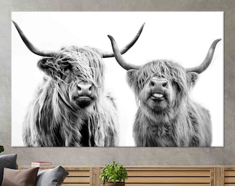 Custom Canvas, Highland Cow, Farmhouse Canvas Gift, Cow Wall Decor, Oversized Wall Art, Living Room Wall Art, Modern Canvas,