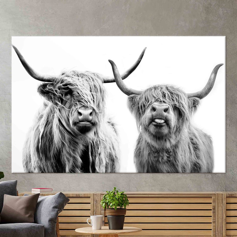 Custom Canvas Highland Cow Farmhouse Canvas Gift Cow Wall Etsy