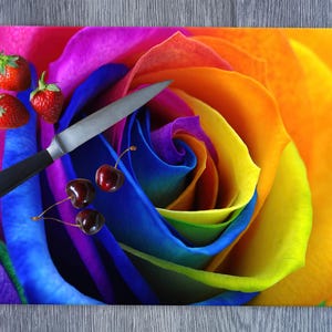 Rainbow Cutting Board, Floral Cutting Board, Rose Serving Board, Colorful Rose Cutting Board, Personalized Serving Board, Cutting Board,
