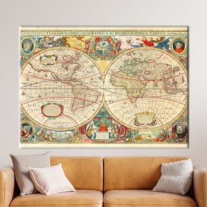 Arte della parete con mappa del mondo antico, poster scolastico, poster della mappa, opere d'arte della mappa del mondo antico, tela della mappa del mondo vintage, arte della mappa vecchia, opere d'arte in classe,
