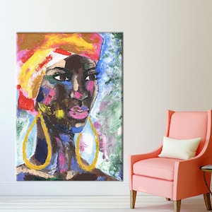 African Woman Portrait, African Woman Canvas, Abstract Wall Decor, African Wall Art, Oil Painting Print, Woman Portrait Art Canvas,