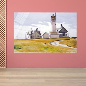 Highland Light Painting Print Wall Art, Landscape Glass Decor, Famous Glass Decor, Edward Hopper Wall Art, Christmas Decor,