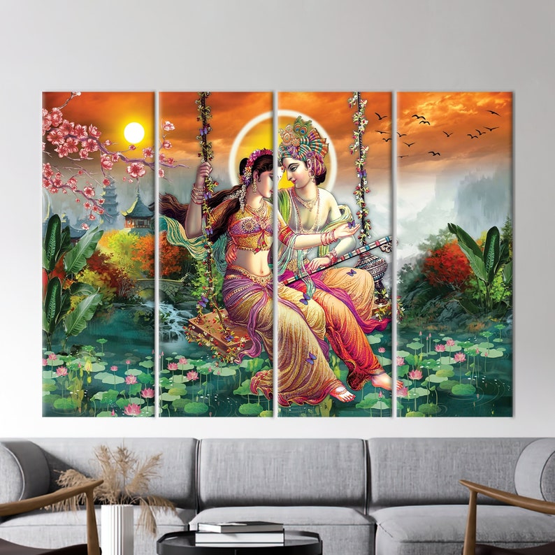 Obraz Radhy Krishny, hinduski plakat z prezentem, sztuka ścienna Radhy Krishny, słynna sztuka ścienna, indyjska sztuka ścienna, reprodukcja dzieła sztuki, zdjęcie 3