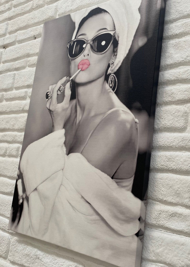 Hepburn Pink Lips Poster, Audrey Hepburn Printed, Audrey Poster, Lip Woman Printed, Iconic Canvas Art, Modern Canvas Art, image 1