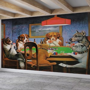 Spielzimmer Wand-Papier, Hunde spielen Poker Wand-Druck, Cassius Marcellus Coolidge Ein mutiger Bluff Hunde Druck, Poker-Tapete, Mannhöhlen-Dekor,