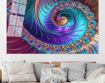 Spiral Fractal Canvas – Vibrant Abstract Wall Art in Teal, Purple & Gold