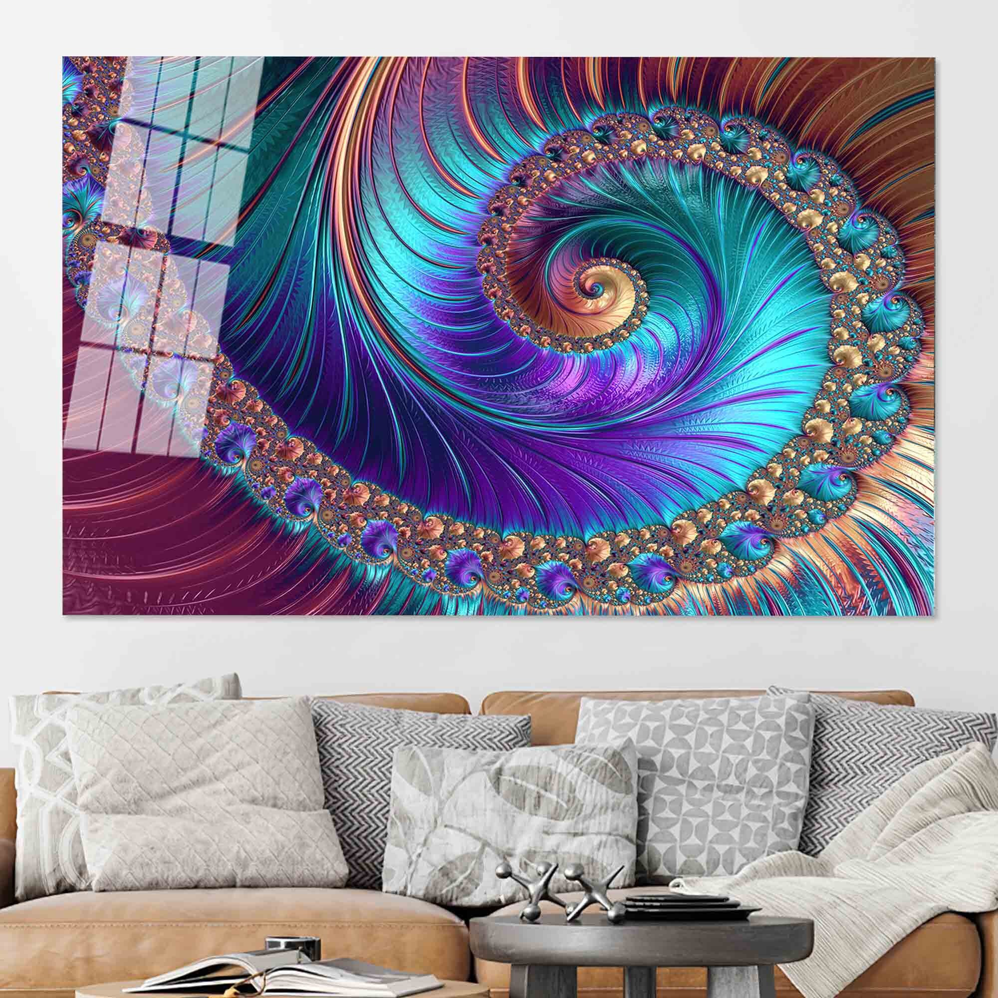 Spiral Fractal Canvas – Vibrant Abstract Wall Art in Teal, Purple