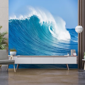 Ansicht Wandbild, Große Wellen Wandmalerei, Wandkunst Dekor, Ozean Wand-Dekor, Wasser Wandaufkleber, Scherenschnitt Kunst, selbstklebendes Papier,