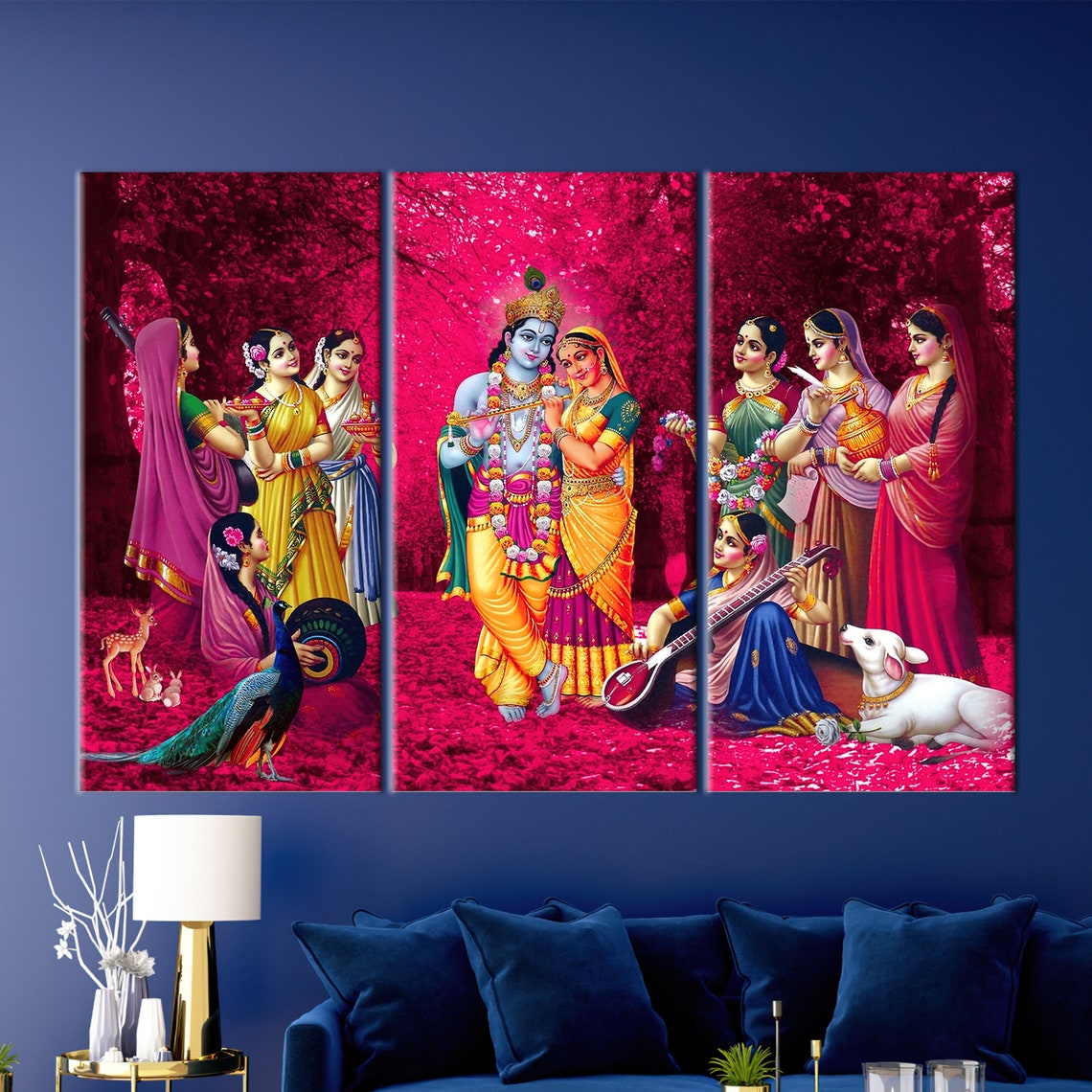 Radha Krishna Artwork Indian Wall Art Hindu Printed Etsy