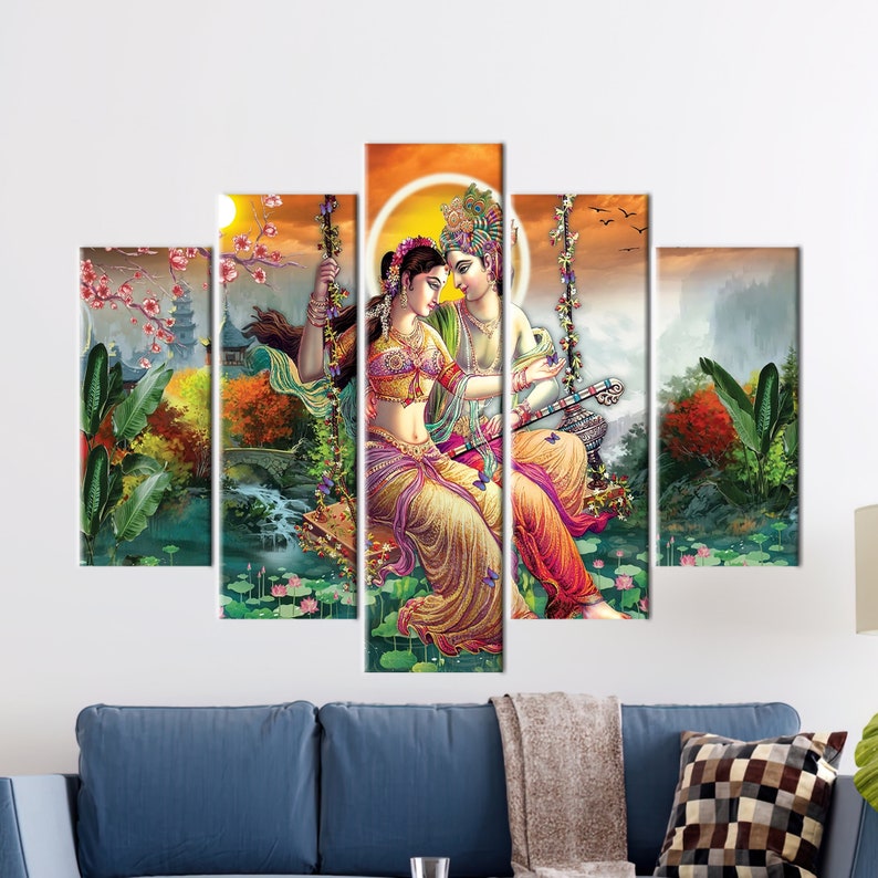 Obraz Radhy Krishny, hinduski plakat z prezentem, sztuka ścienna Radhy Krishny, słynna sztuka ścienna, indyjska sztuka ścienna, reprodukcja dzieła sztuki, zdjęcie 5