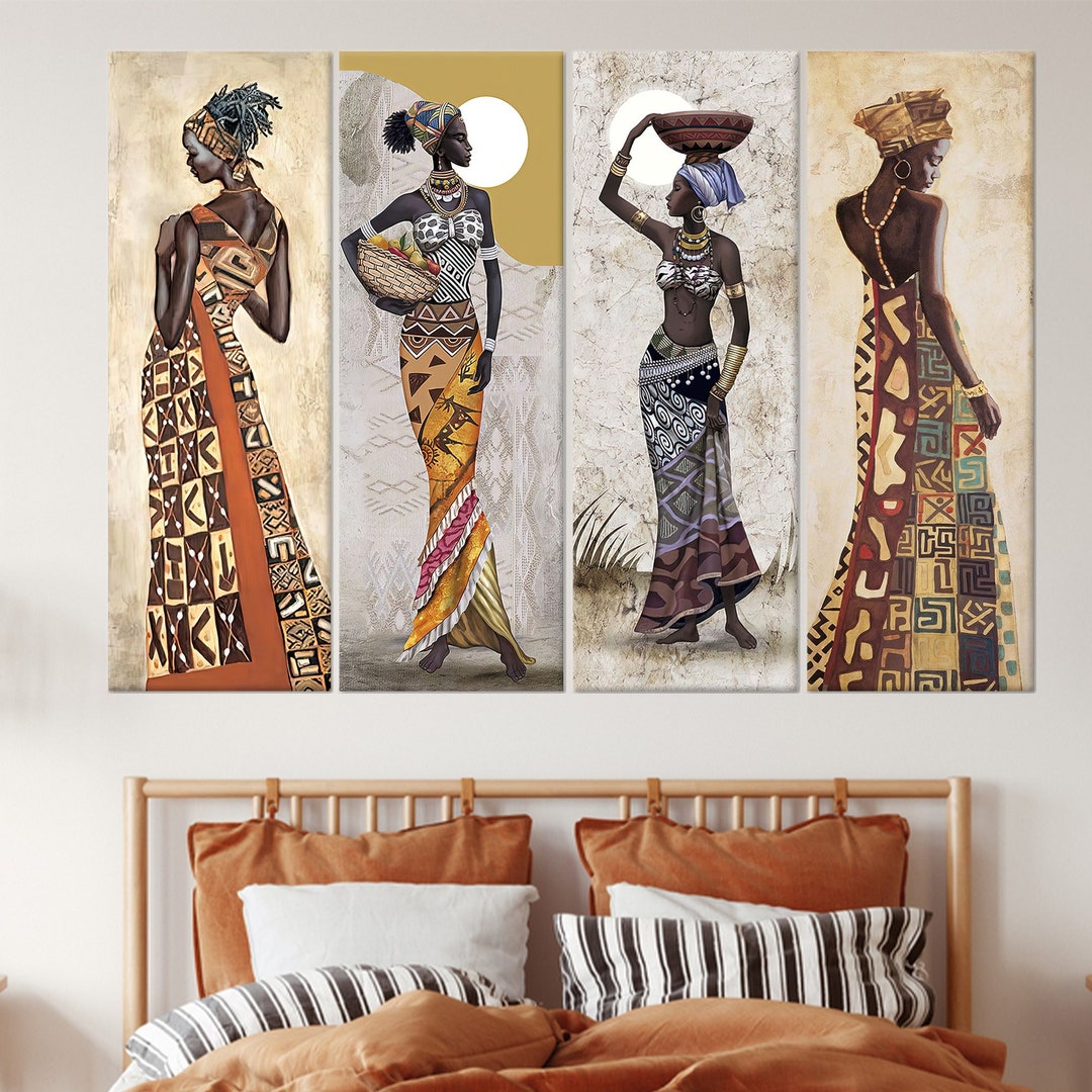 African Women Wall Art, African Wall Art, Abstract Canvas Art, Ethnic