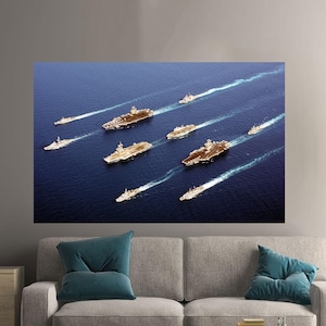 Póster del océano, obra de arte del mar, paisaje para colgar en la pared, buques de guerra militares, guerreros para colgar en la pared, regalo personalizado para profesores