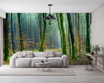 Modern Wall Paper,Forest Wall Painting,3d Wall Paper,Landscape Wall Decor,Jungle Wall Mural,Bright Wall Paper,Green Wall Poster,